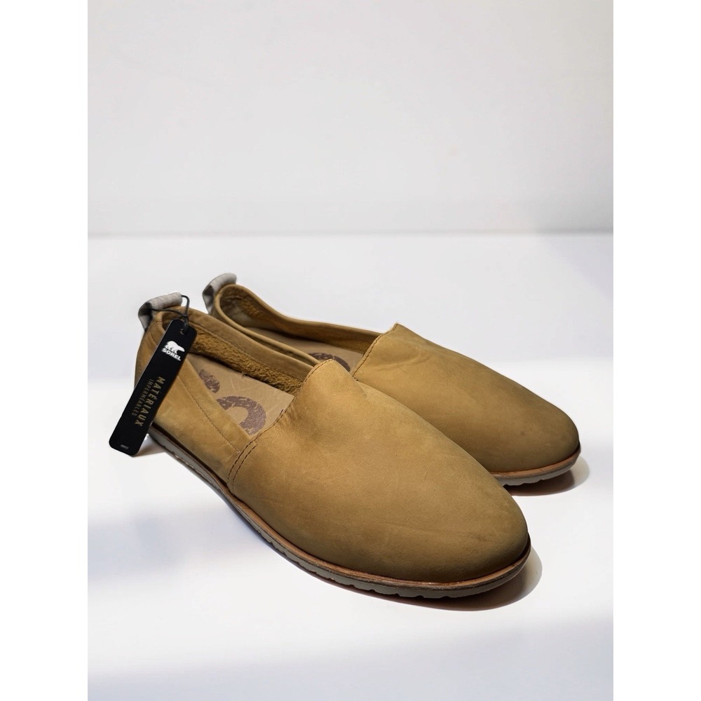 NEW Sorel Ella Camel Buckskin Leather Round Toe Slip On Flat Shoes Women's 9.5
